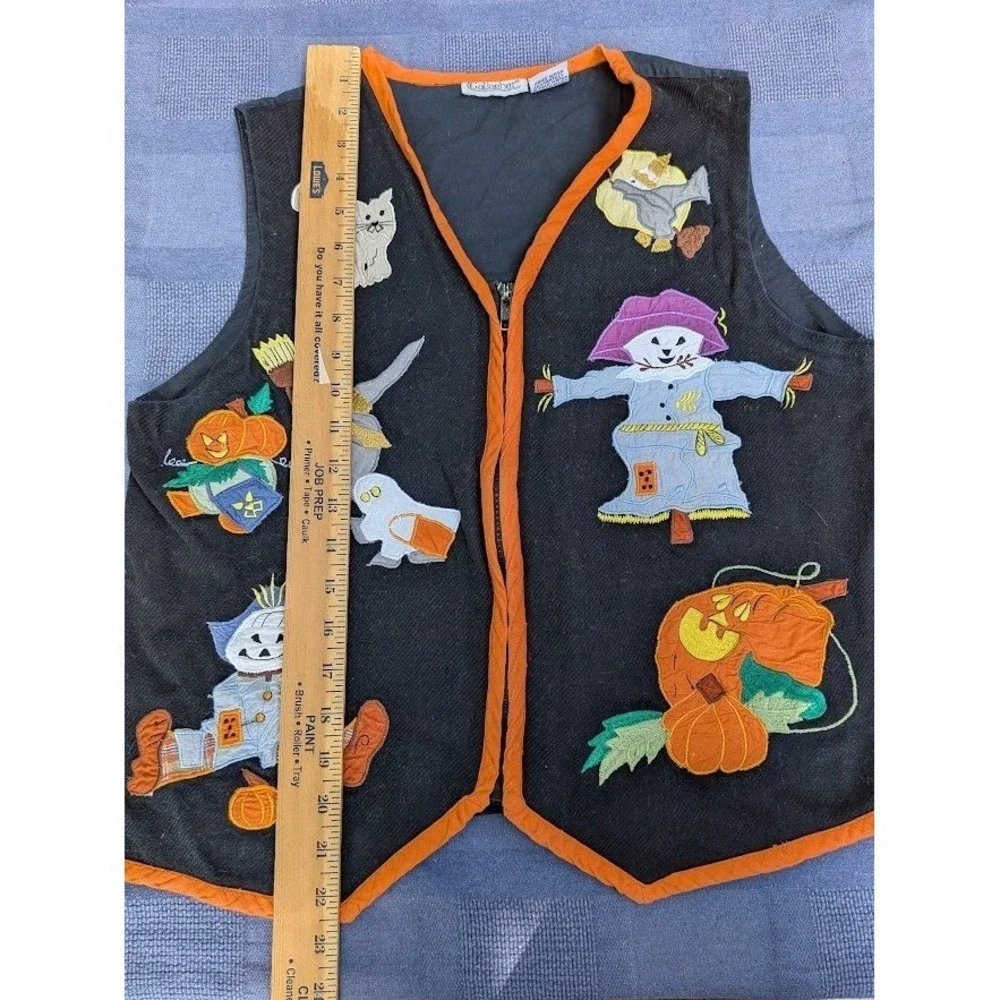 Vintage Gallagher Womens M Halloween Vest Applique Embroidered Cute Pumpkin Cat